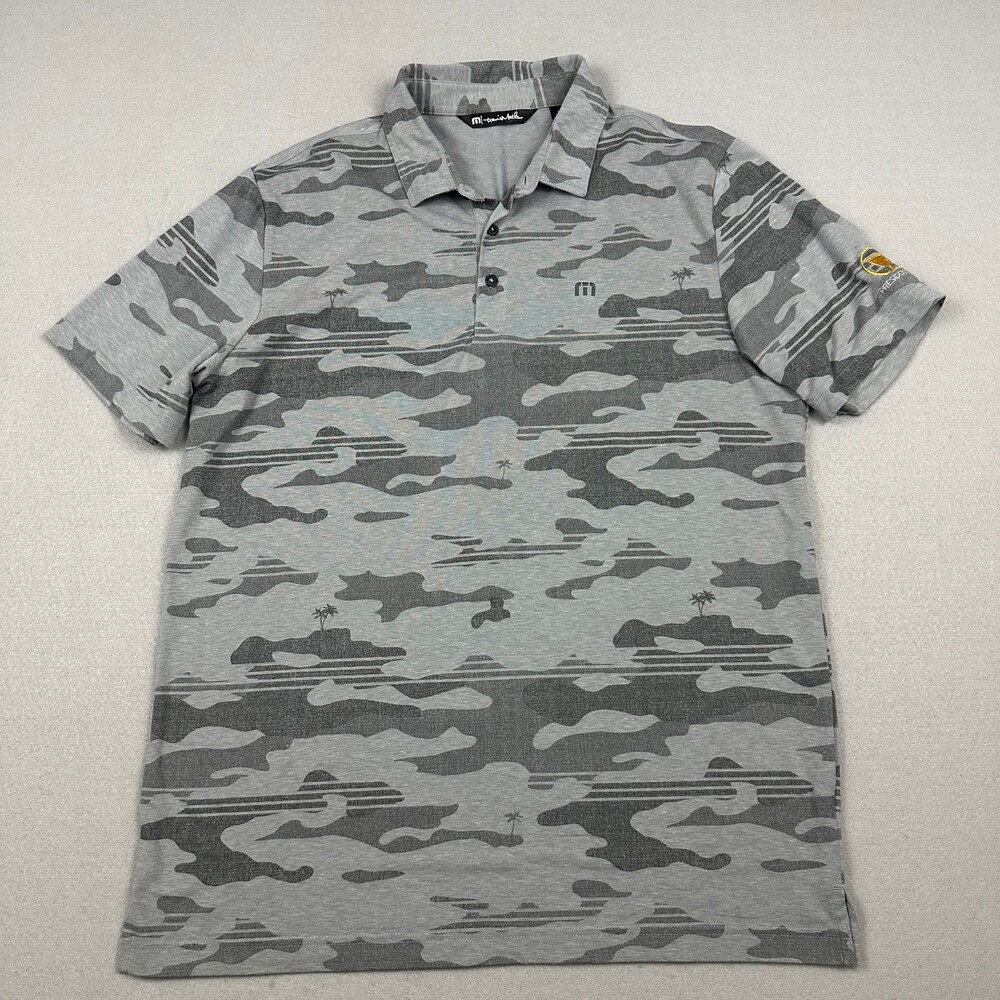 Travis Mathew Shirt Men Large Gray Island Camo The Players Golf Polo Top L *